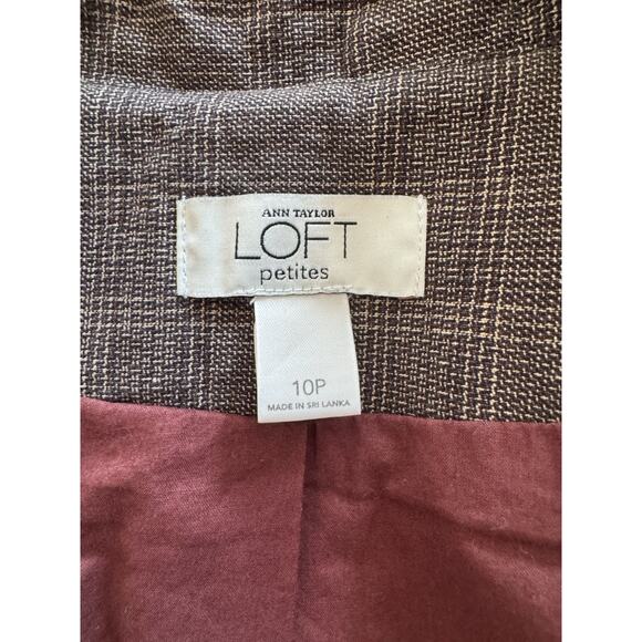 Y2K Vintage Ann Taylor Loft 10P Petite Plaid Ruffle Collar Blazer Cottage Core - Picture 3 of 10